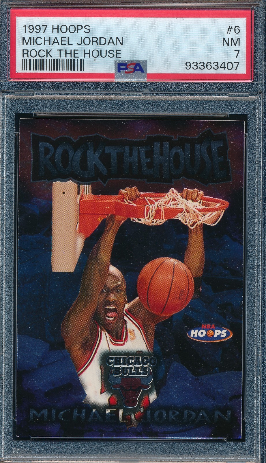 MICHAEL JORDAN 1997-98 NBA HOOPS ROCK THE HOUSE PSA 7 NRMT INSERT CARD #6!