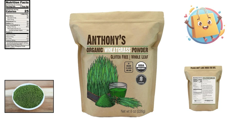 Polvo de pasto de trigo orgánico finamente molido, 8 oz - rico en nutrientes y sin gluten Foto 2 de 4