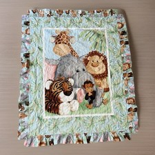 Jungle Safari Nursery Crib Quilt Blanket Giraffe Tiger Monkey Elephant Unisex