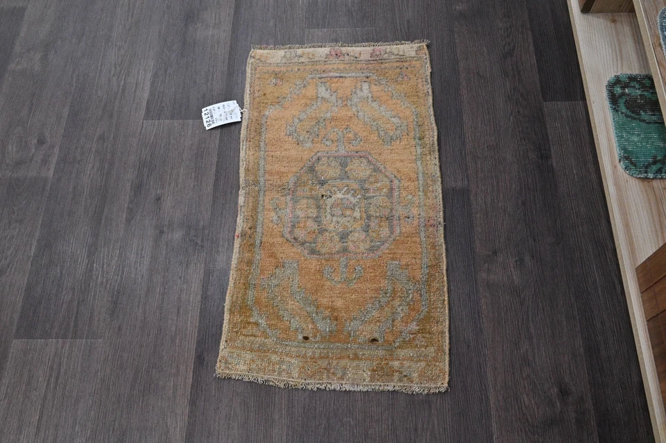 Oushak Turkish Doormat Rug 1x2 ORANGE Vintage Anatolian Handmade Small Kilim Rug - Image 2 of 4