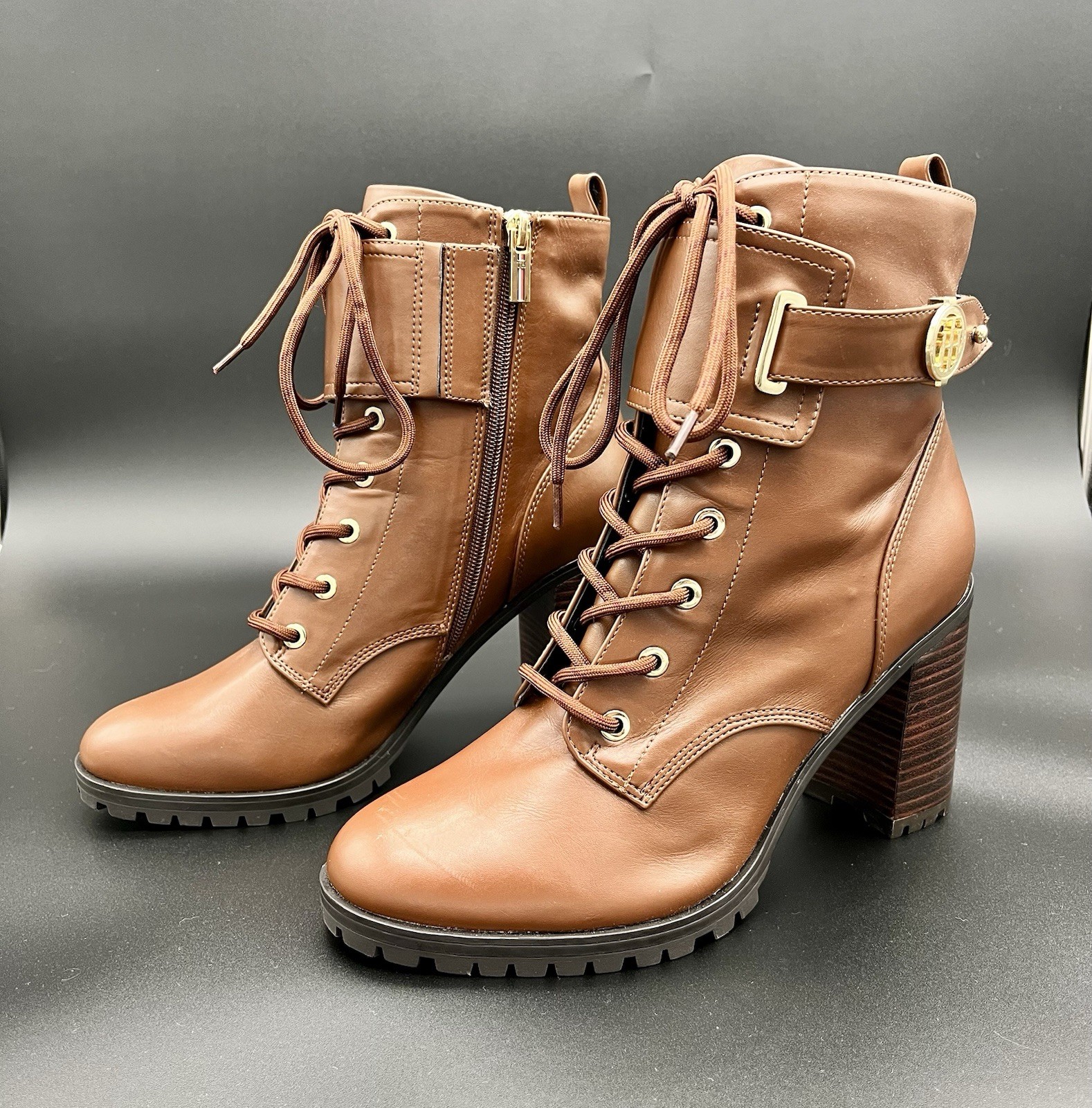 SAOLA Stivali da combattimento donna Tommy Hilfiger taglia 9 5M suola tacco a blocco plateau