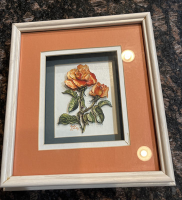 Vintage Signed Crystal Skelley 3D Yellow Rose Shadow Box Custom Made