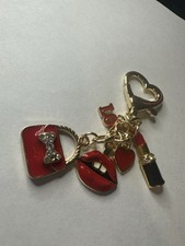 Red Gold Love Charm Keychain Purse Bag Charm Heart Lips Rose Handbag