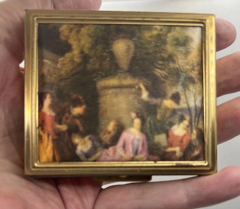 Vintage GT Fragonard Court Garden Scene Padded Compact Pill Box
