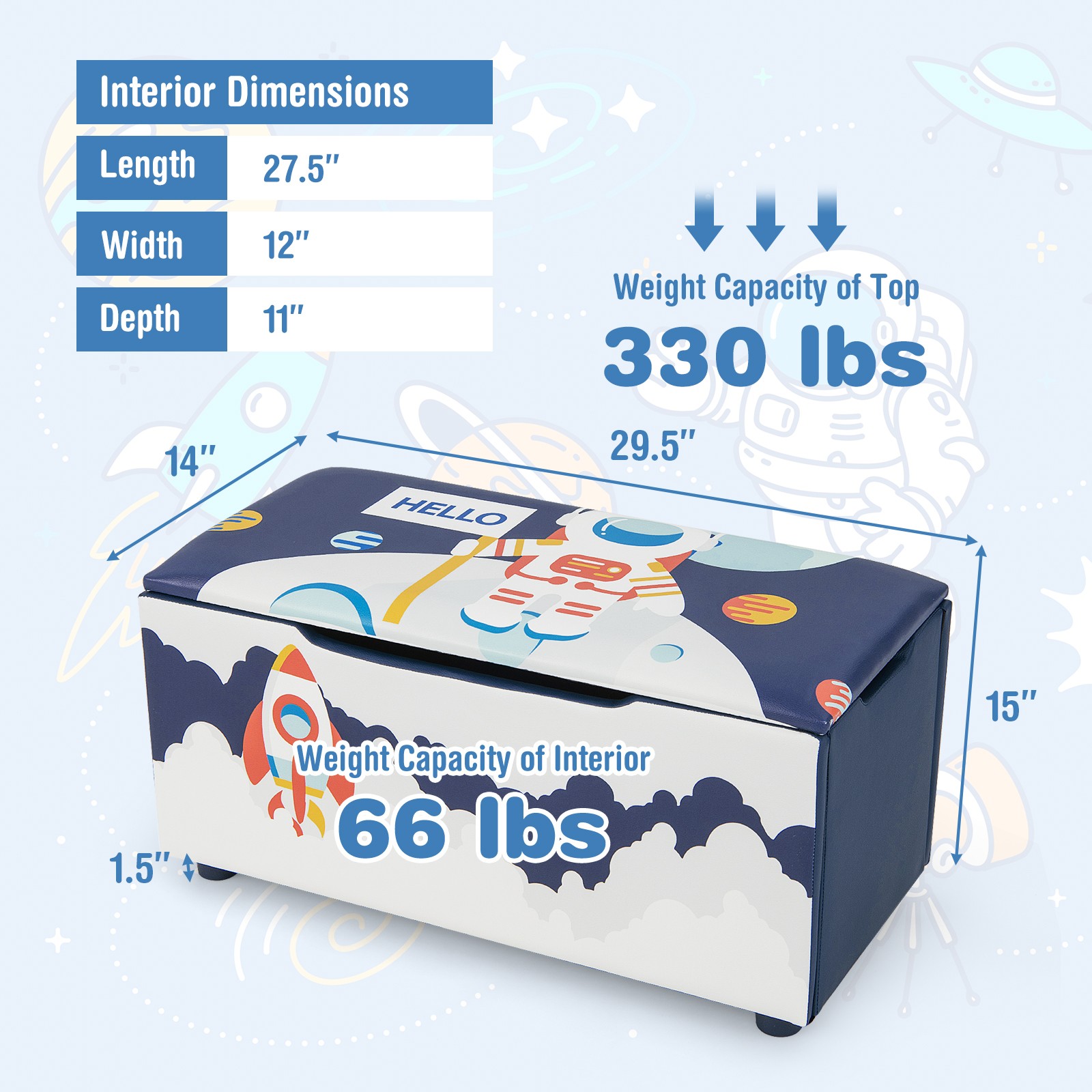 Kids Upholstered Storage Ottoman Bench Versatile Toy Chest Footrest Stool w/ Lid