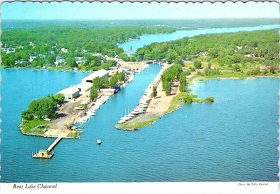 #ad #ad Muskegon MI Michigan BEAR LAKE CHANNEL Marina Boat Docks ca1970#x27;s 4X6 Postcard $8.96
