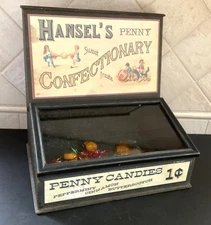 ANTIQUE STYLE WOOD & GLASS COUNTER PENNY CANDY DISPLAY HOLDER