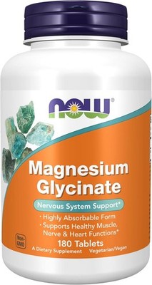 NOW Magnesiumglycinat 200 mg - Form mit hoher Resorption - 180 pflanzliche Tabletten