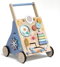 Ocean-Themed Wooden Baby Walker with Activity Center, Montessori Push Walker