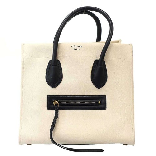 Celine Luggage Phantom Medium Canvas Tote Bag cream-colored Used MESC-0