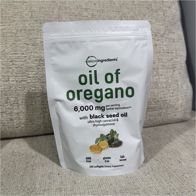 Microingredients Oil of Oregano 6000mg Black Seed Oil 300 Softgels GMO-Free