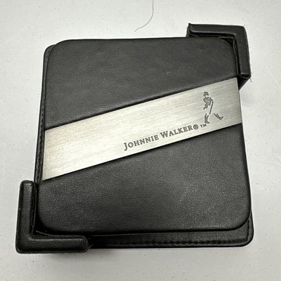 Johnnie Walker Set 4 Coaster with Holder Faux Leather Whiskey Metal Stripe