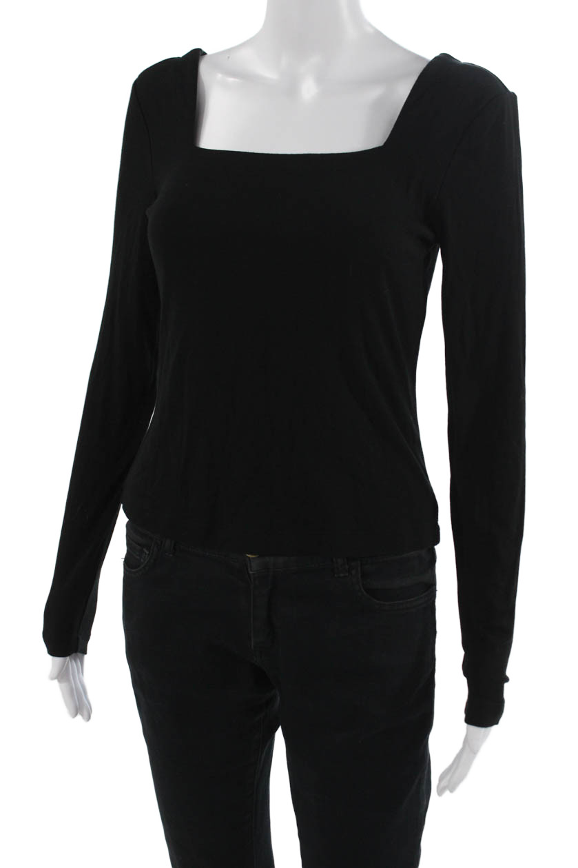 Marled Womens Basic Black Square Neck Long Sleeve… - image 2