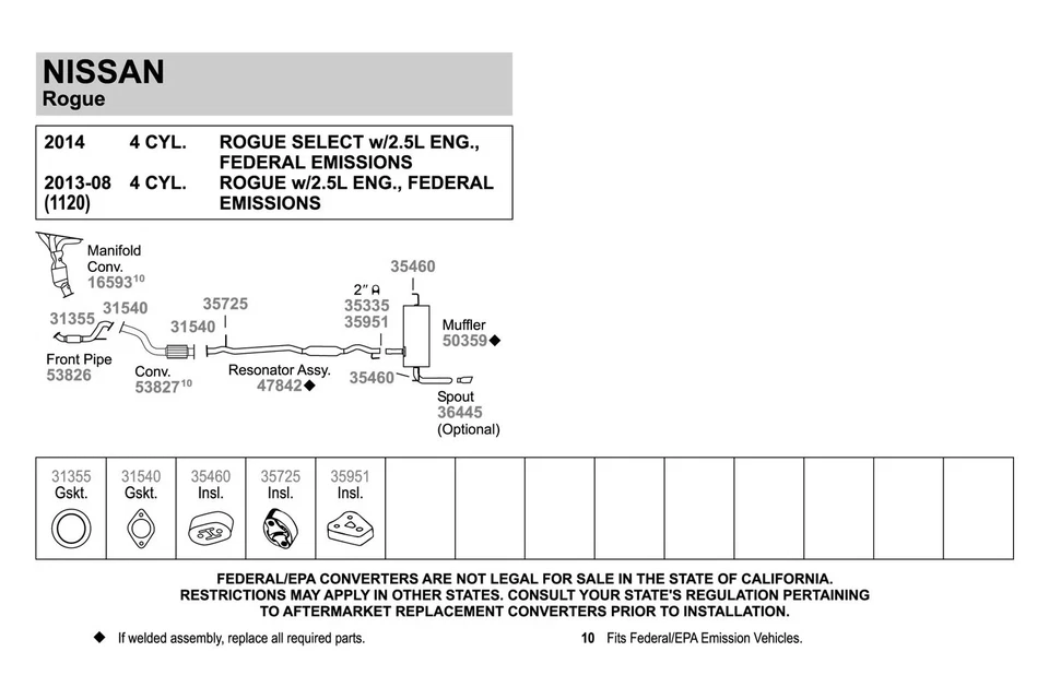 For Nissan Rogue Select 14-15 Exhaust Muffler and Pipe Assembly Quiet-Flow Steel Foto 2 de 3