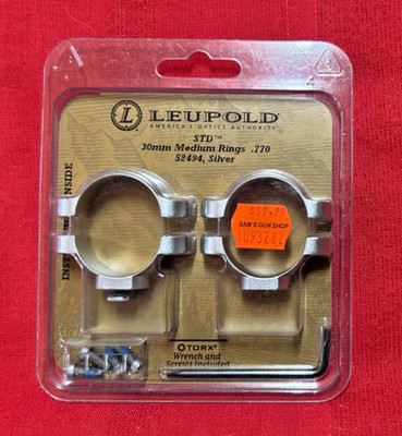 Leupold 30mm STD Medium Height Silver Finish Scope Rings No. 52494