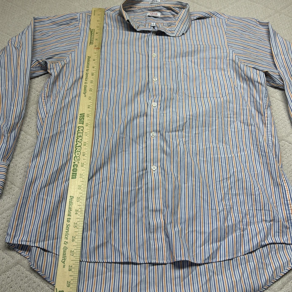 Camisa Izod Para Hombre 34/35 Azul Naranja Vestido Rayas Ajuste Regular Cuello 16 D3 Foto 2 de 4