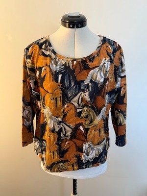 TAKE TWO Clothing Co.Blouse it Has Horses All Over It Western Flowy Womens