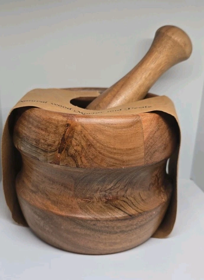 Mortar & Pestle Set Made In India 5"T 5"Diameter Wood Spices Herbs Home Chef
Opens in a new window o