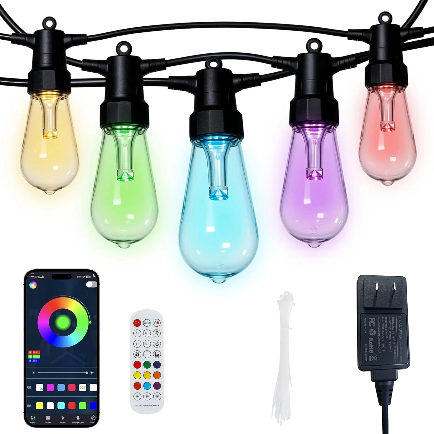 100FT Color Changing Smart Outdoor String Lights - 2-Pack LED Patio Decor