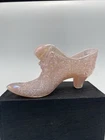 FENTON PINK IRIDESCENT CARNIVAL DAISY & BUTTON CAT HEAD SHOE SHIPPER FIGURINE