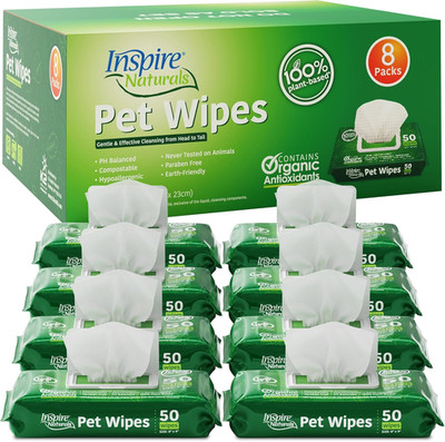 Naturals Pet Wipes for Dogs and Cats 100% Natural Plant Based with Organic Antio