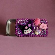 Handmade Pill Box Kuromi Junk Case, Decoden Rhinestones Travel Mini Trinket Tin
