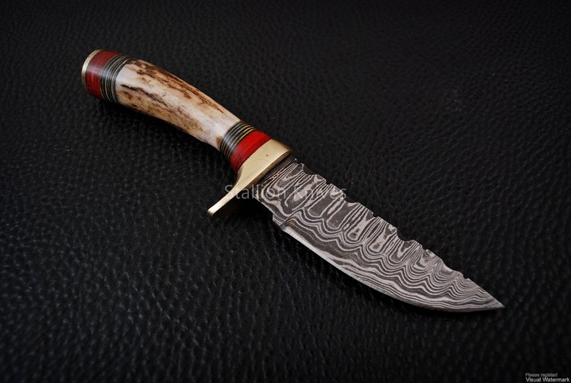 6''  Exotic Handle Damascus Hunting Knife Stag/Antler – Skinner Blade Handmade