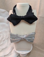 Men  s Bow Tie Lot Black Satin  Silver Adjustable Formal Tuxedo