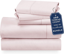 5-Piece Twin Sheet Set, 400TC Cotton Sateen, Pink
