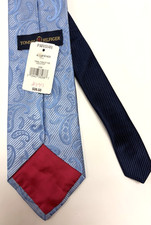Tommy Hilfiger 100 Silk Tie Light Blue Half Navy Paisley Mens Necktie NEW
