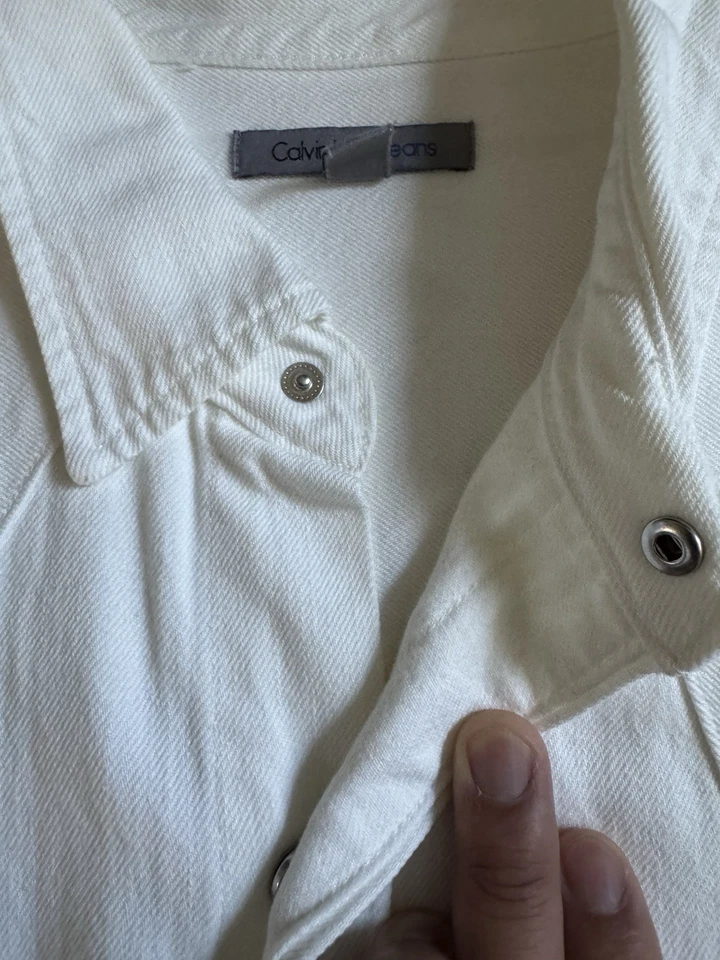 VTG FW 2018 Calvin Klein Raf Simons Western Shirt White Denim Red Snap Button XL - Image 4 of 4