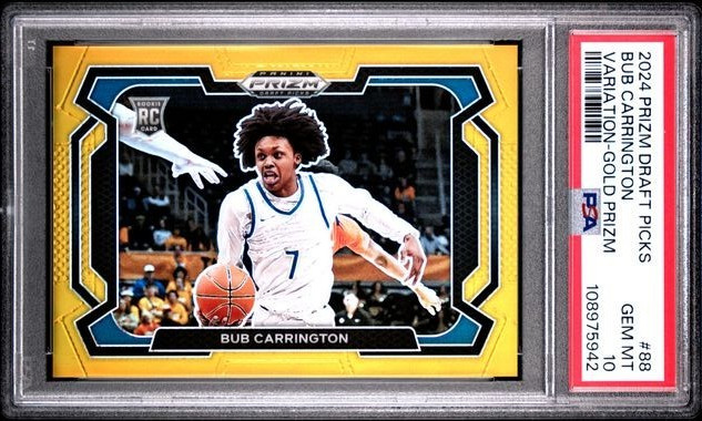 BUB CARRINGTON 2024 Panini Prizm Draft Picks Rookie GOLD Prizm #10/10 PSA 10 GEM