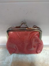 Vintage Kiss Lock Pink/Red Glitter Coin Purse With Two Chain Hooks pre-owned