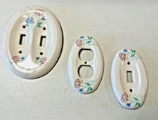Vintage 3 Pc Ceramic White with Pink Floral Cottagecore Style Plug  Switch Plat