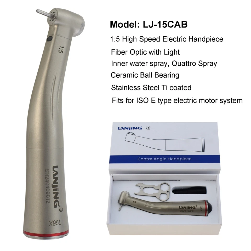 Dental Electric Handpiece 1:5 1:4.2 Contra Angle 45 Degree Surgical Fiber Optic - Image 2 of 4