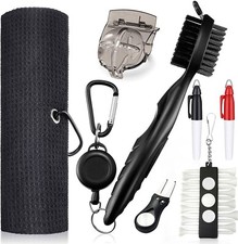 Golf Club Cleaning Kit Set- Towel, Club Brush, Divot Tool, Ball Marker
