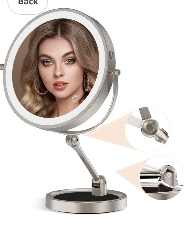 Двустороннее перезаряжаемое зеркало для макияжа со светодиодной подсветкой с увеличением 1x/10x - Изображение 3 из 4
