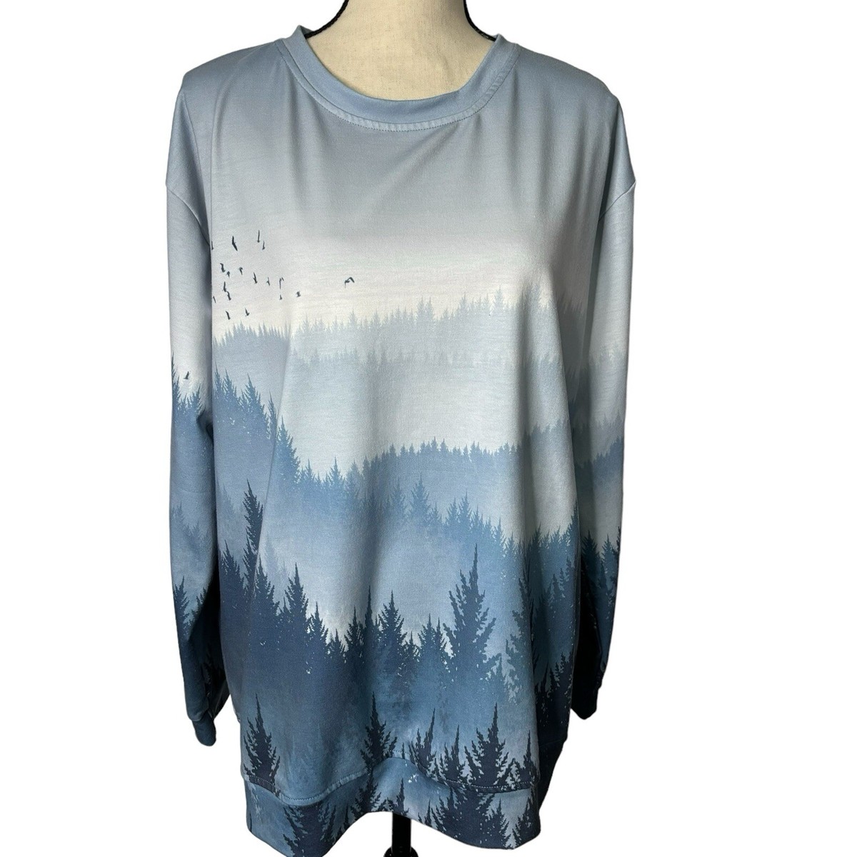 5本セットnoe Pixie Lady Sweatshirt Womens 1X Blue Trees Birds Pullover Long