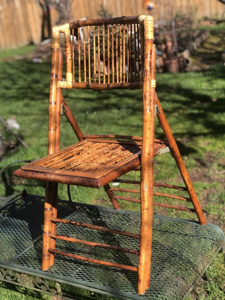 "Silla de comedor plegable de ratán bambú con caparazón de tortuga boho chic de colección 34"" X 18""" Foto 3 de 4