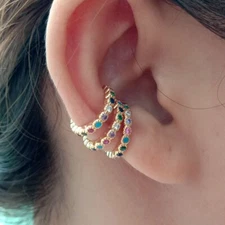 1 pair rainbow CZ circle Cuff Clip Earrings for Women No Ear Piercing Jewelry