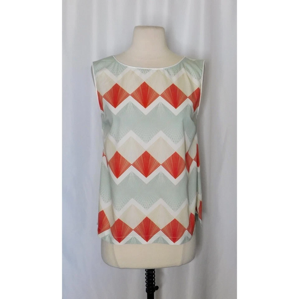 Blusa Top OTTOD’AME Estampado Geométrico Sin Mangas Botón Espalda Retro Chevron Talla 6 Foto 2 de 4