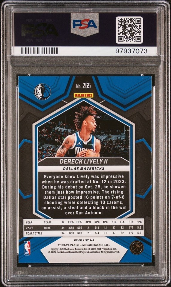 Dereck Lively II 202324 Panini Mosaic Debut Silver RC Mavericks 265