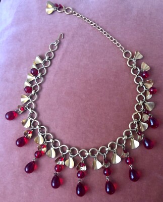 Vintage unsigned Collier necklace rote Glastropfen Halskette Miriam Haskell?