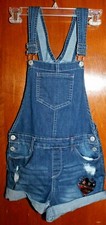 SO Girls' Size 14 SHORT-ALLS blue denim w/ sequin patriotic heart EUC