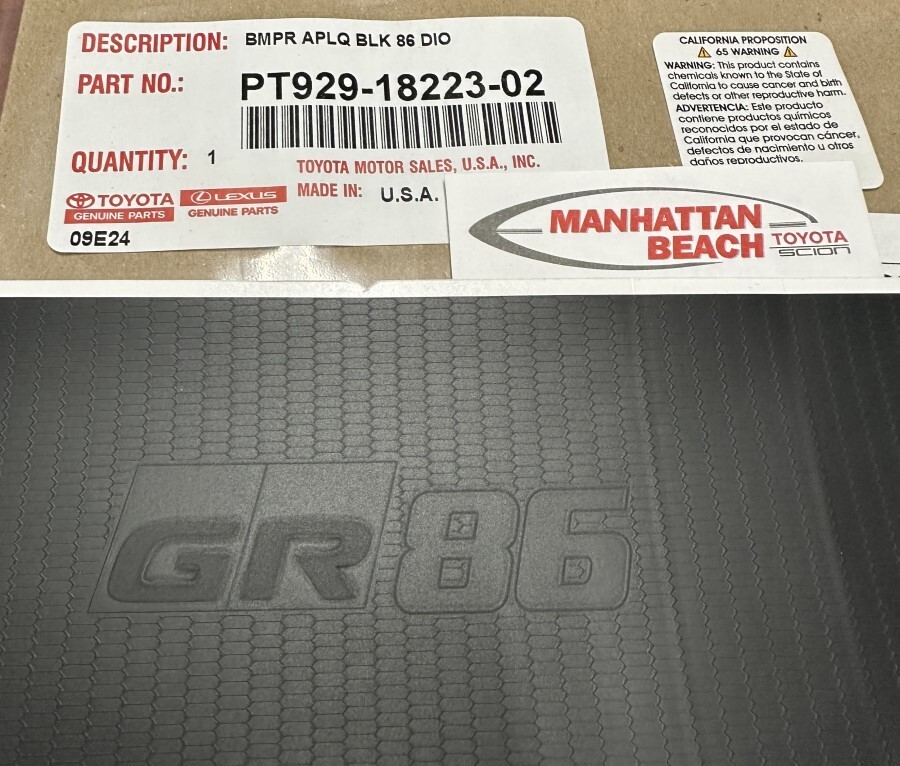 22-24 TOYOTA GR 86 REAR BUMPER PROTECTOR APPLIQUE GENUINE TOYOTA
