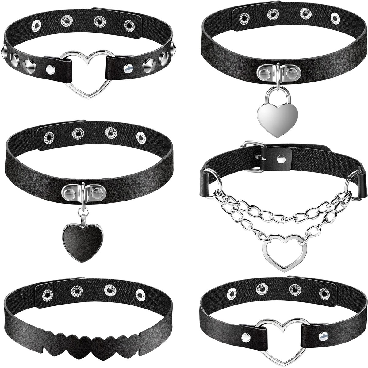 Pack Punk Choker Gothic Goth Spike Heart Shape Leather Biker