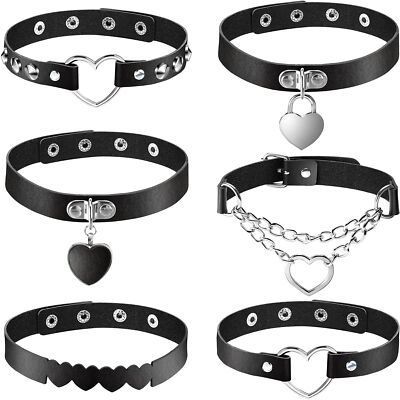 Pack Punk Choker Gothic Goth Spike Heart Shape Leather Biker