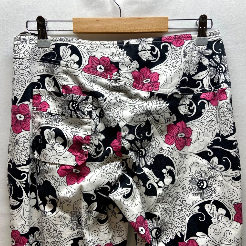 Pantalones Capri Mixit Para Mujer 10 Blanco Negro Rosa Floral Cinturón Elástico Moda Usados en Excelente Condición Foto 4 de 4