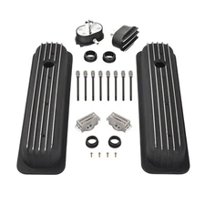 For SBC Chevy 87-97 Center Bolt Finned Short Valve Cover & PCV Breather Combo