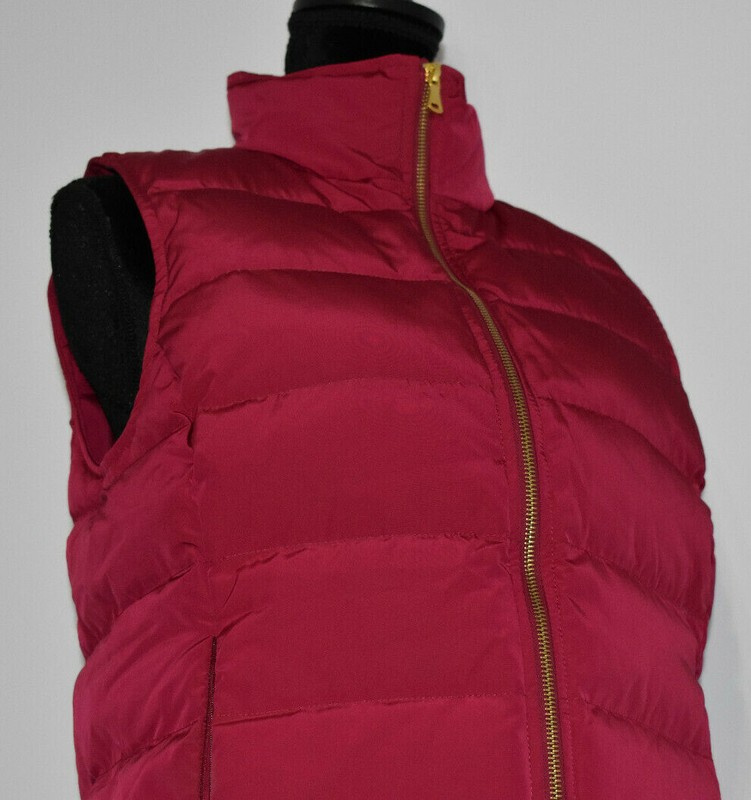 New Talbots Size S Full Zip Vest Zipper Pockets Dark Magenta Pink Duck Down $99